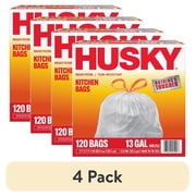 4 pack Husky 13 Gallon Tall Kitchen Drawstring Bags, 120 Bags