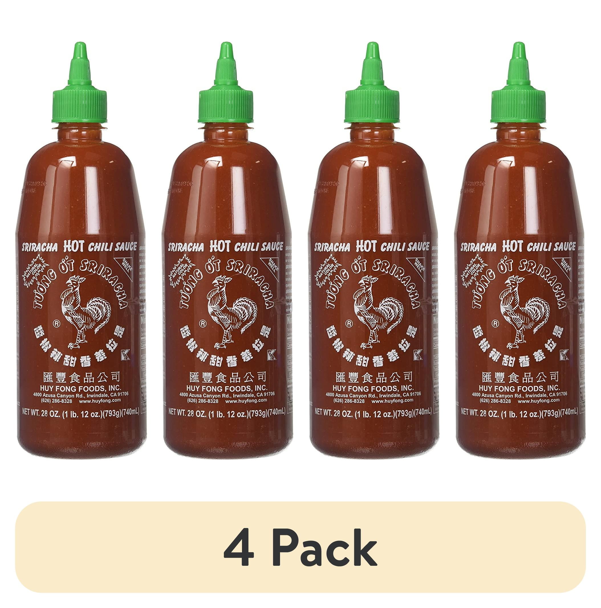 (4 pack) Huy Fong Foods Sriracha Hot Chili Sauce, 28oz (793g) Bottle