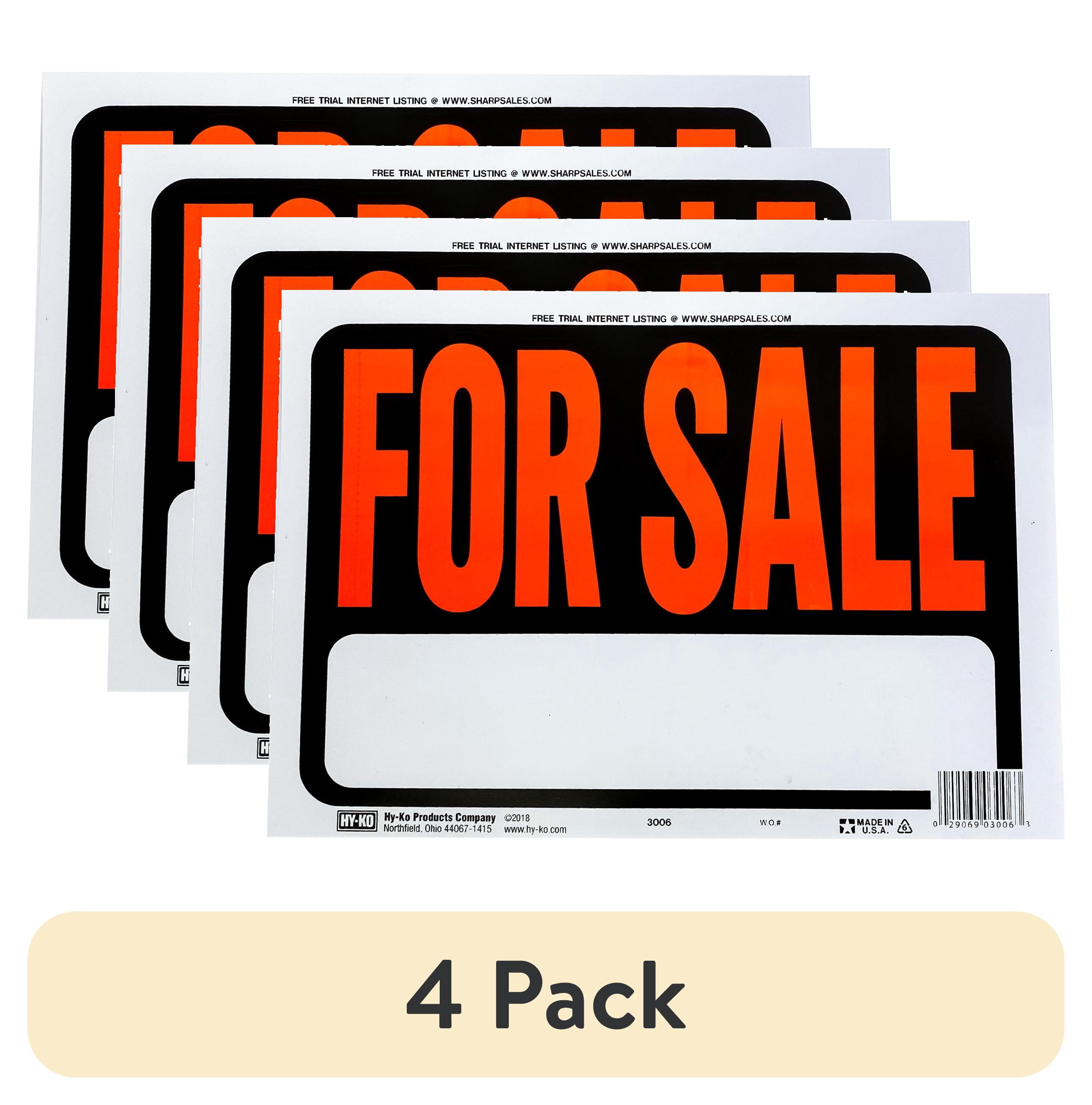 (4 pack) Hy-Ko Hy-Glo Series 3006 Identification Sign, for Sale Fluorescent Orange, Plastic Material