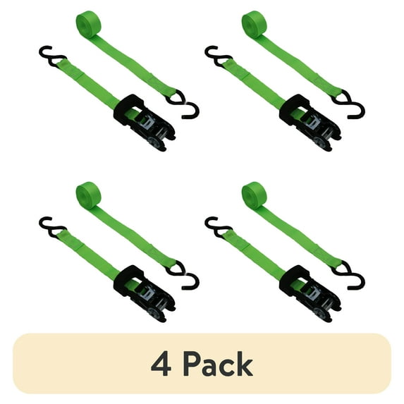 (4 pack) Hyper Tough 1 inch by 10 feet 500 lbs. S-Hook Ratchet Tie Down 4 Pack