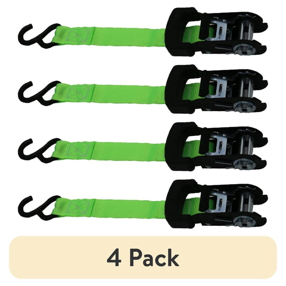 (4 pack) Hyper Tough 1x10 500 lbs Standard Duty S-Hook Ratchet Tie Down-2 Pack