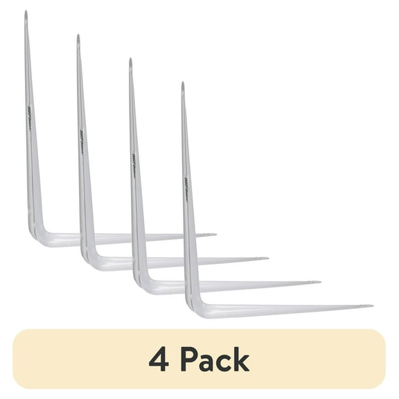 (4 pack) Hyper Tough 10" x 12" Shelf Bracket, White, Pre-Drilled Holes