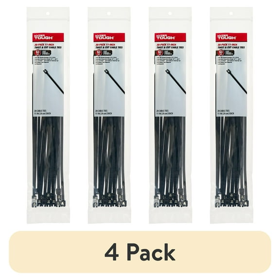 (4 pack) Hyper Tough 11-Inch Twist & Cut Cable Ties, Black, 20 Count