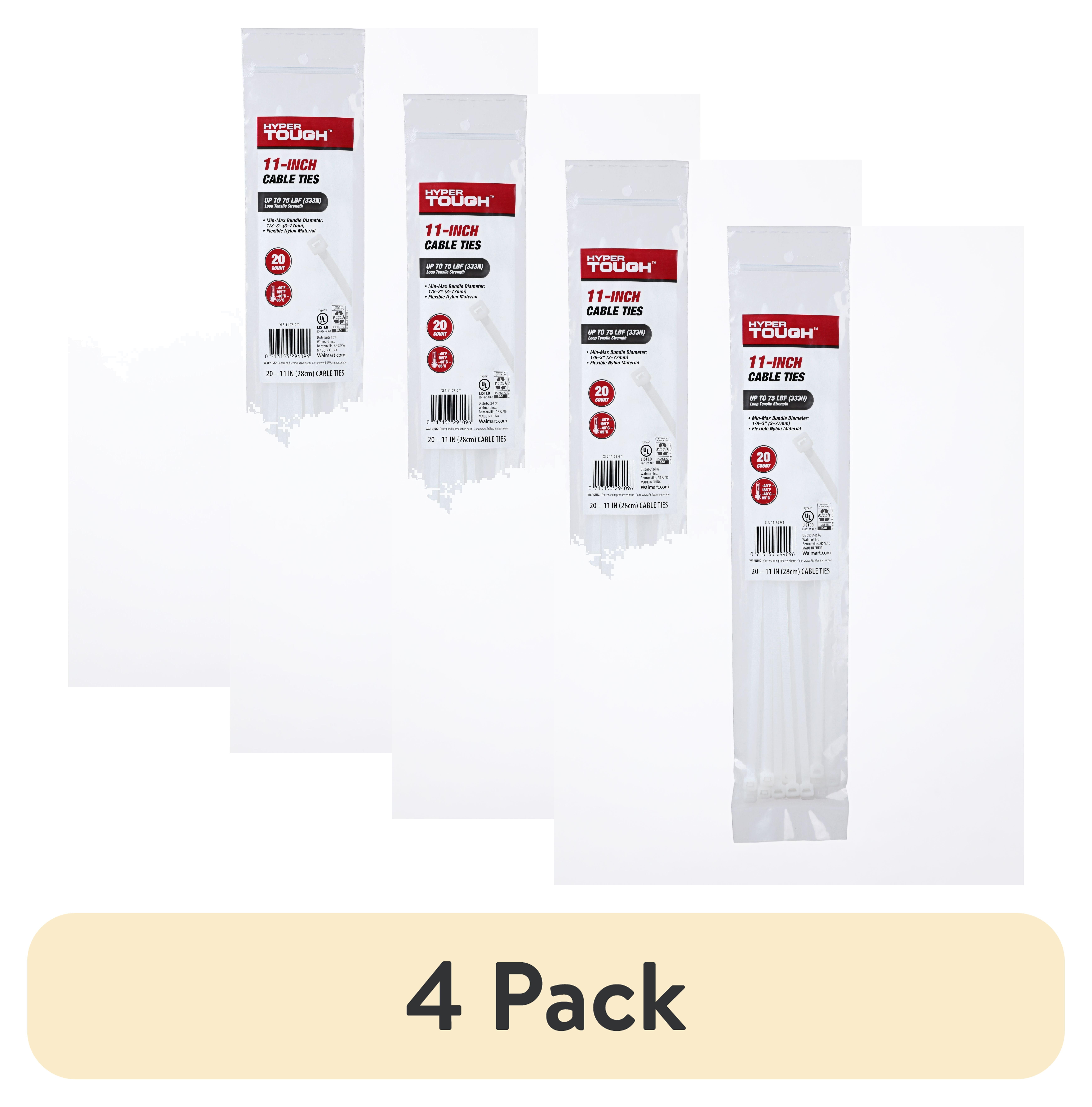 (4 pack) Hyper Tough 11inch Cable Tie Natural 20Pcs