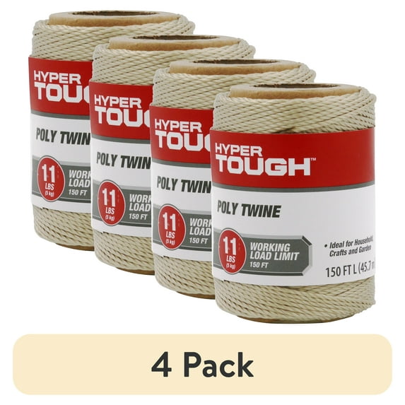 (4 pack) Hyper Tough 150 feet Polypropylene Household Twine, Brown, Durable for Arts & Crafts, Wrapping