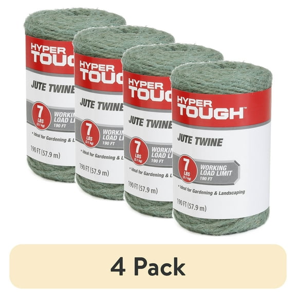 (4 pack) Hyper Tough 190ft Jute Twine Green, 7 lb Working Load Limit