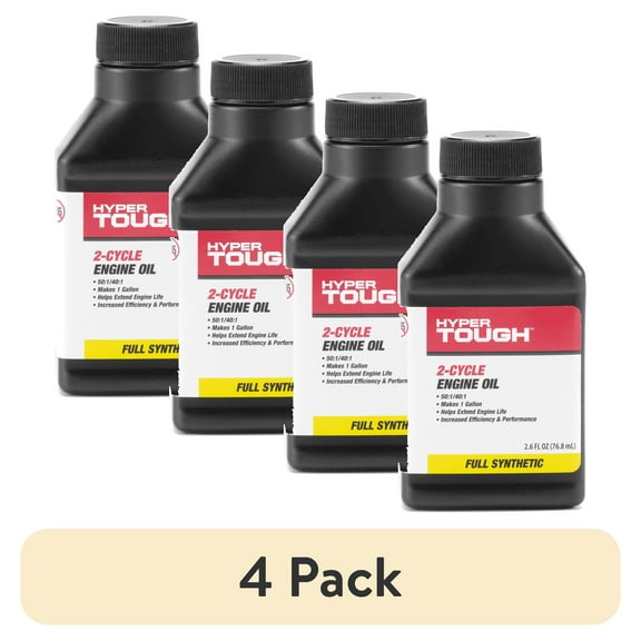 (4 pack) Hyper Tough 2.6 oz Full Synthetic 2-Cycle Oil, Makes 1 Gallon