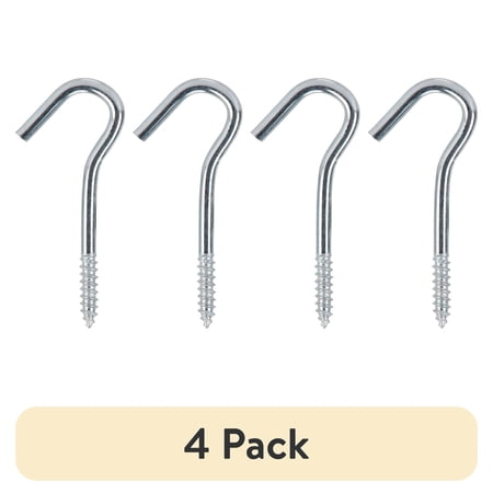 (4 pack) Hyper Tough 3-3/8 in. Screw Hook, Zinc Plated, 3 Pack