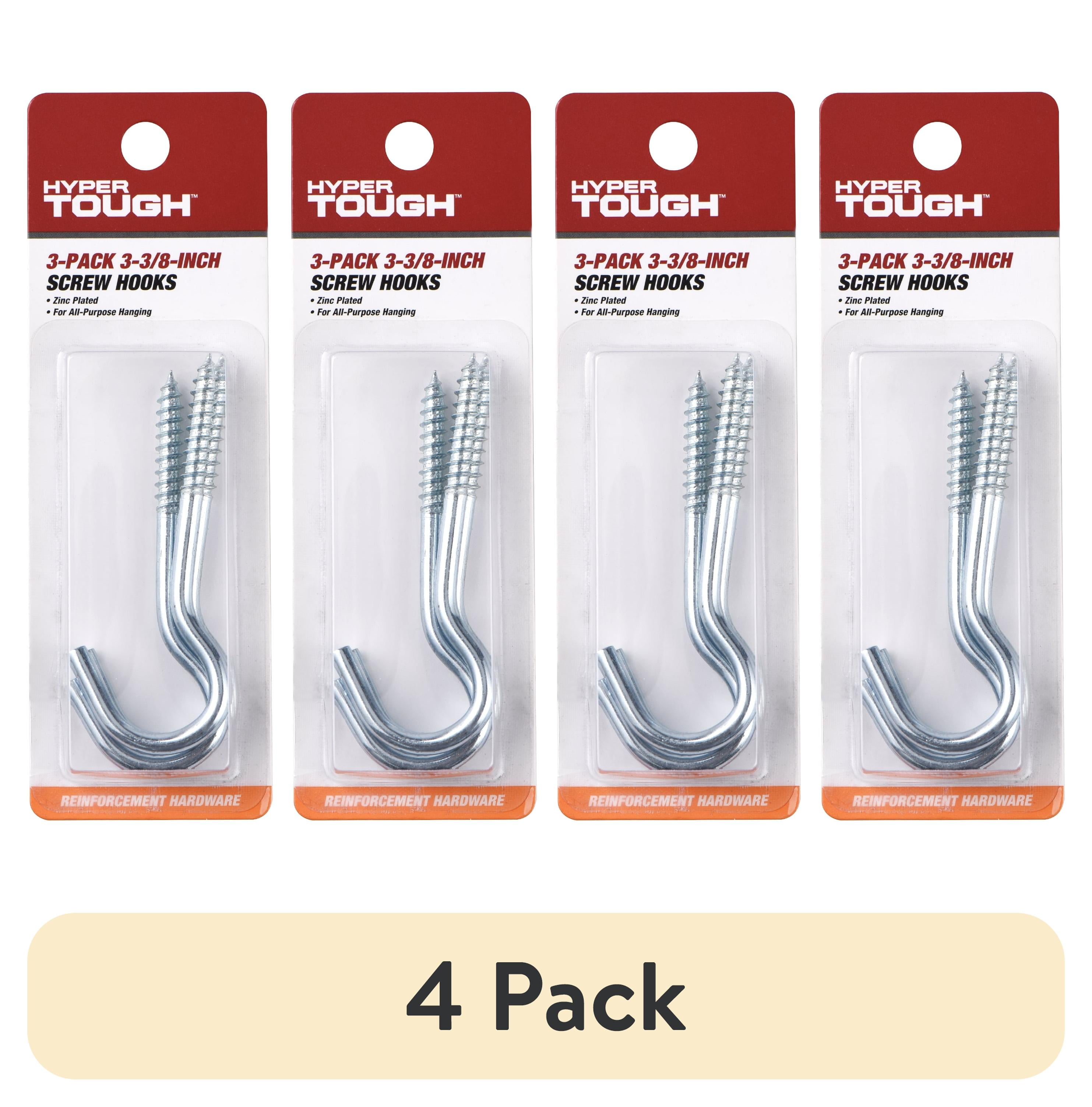 (4 pack) Hyper Tough 3-3/8 in. Screw Hook, Zinc Plated, 3 Pack