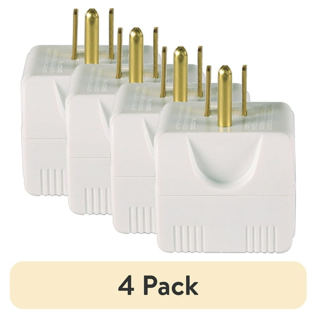 (4 pack) Hyper Tough 3-Outlet Grounded White Cube Adapter, 15 Amps