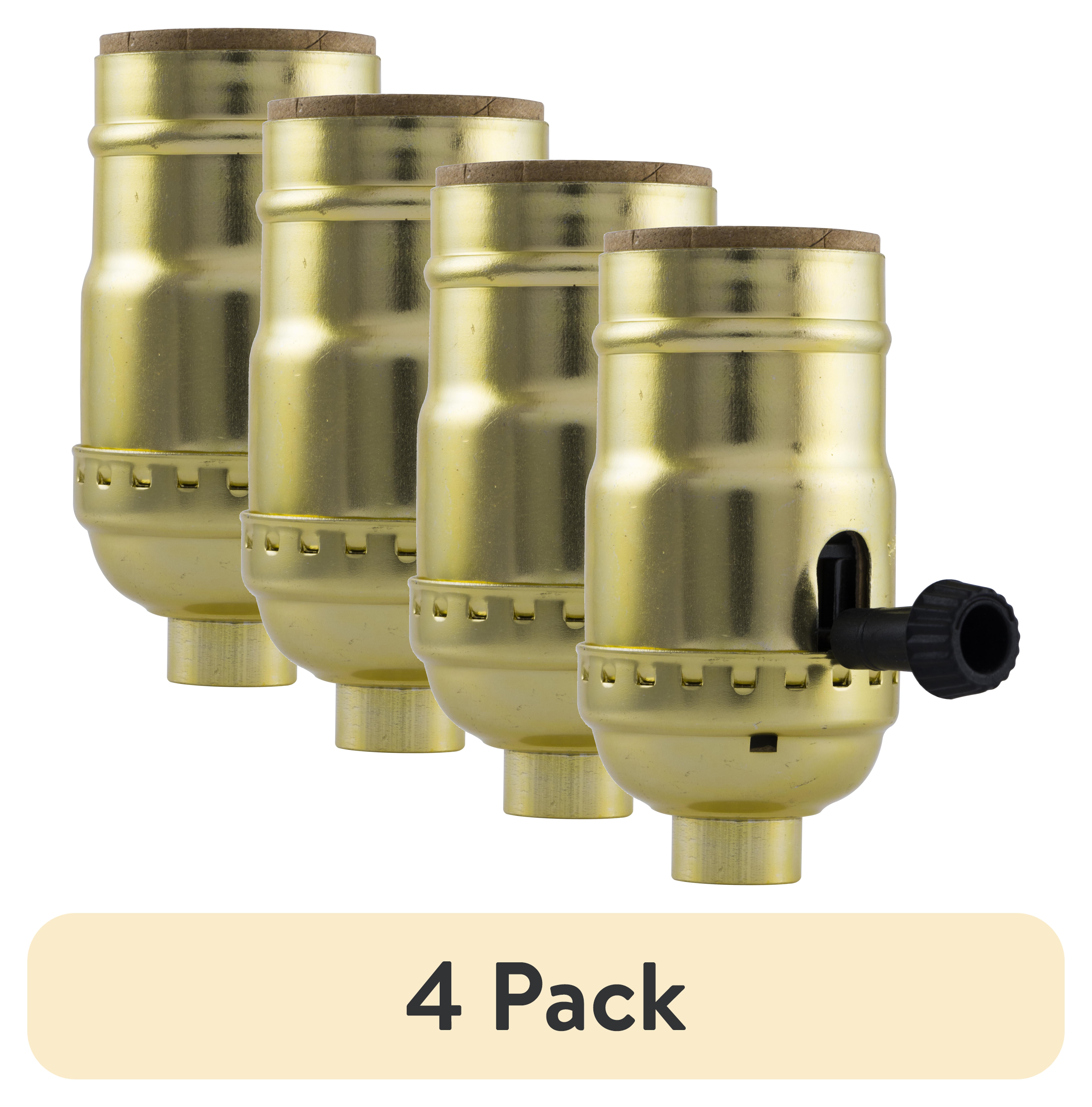 (4 pack) Hyper Tough 3-Way Lamp Socket, Brass Finish, 52213, 1 piece