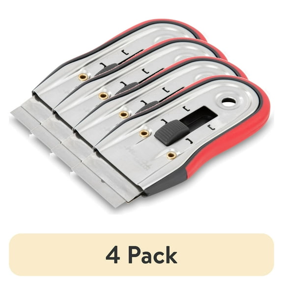 (4 pack) Hyper Tough 4.5-inch Retractable Razor Blade Scraper with Soft Grip Handle, 4.5" L X 2.5" W X 0.5" H