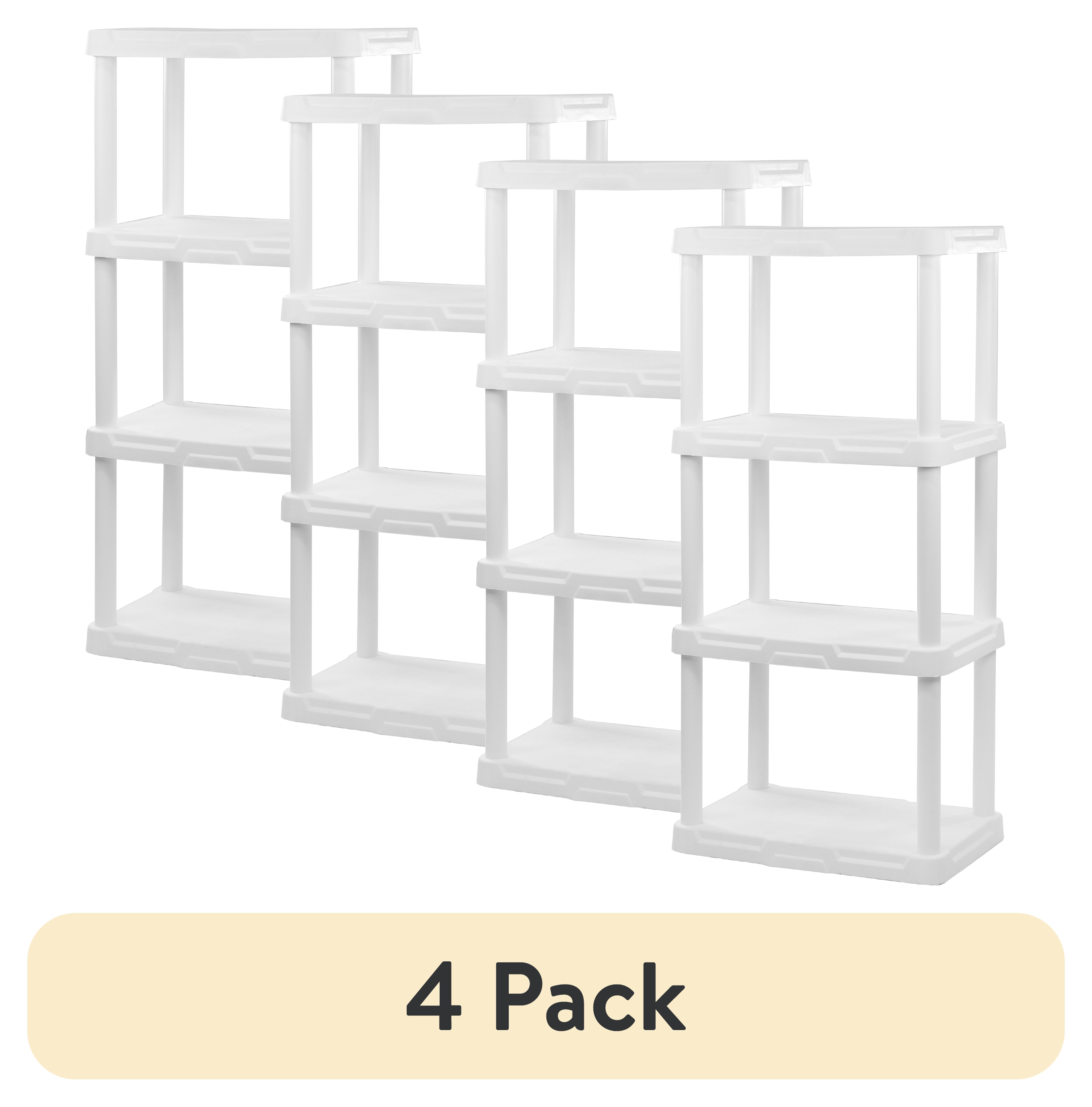 (4 pack) Hyper Tough 4-Shelf White Plastic Storage Shelf, 22" W x 14" D ...