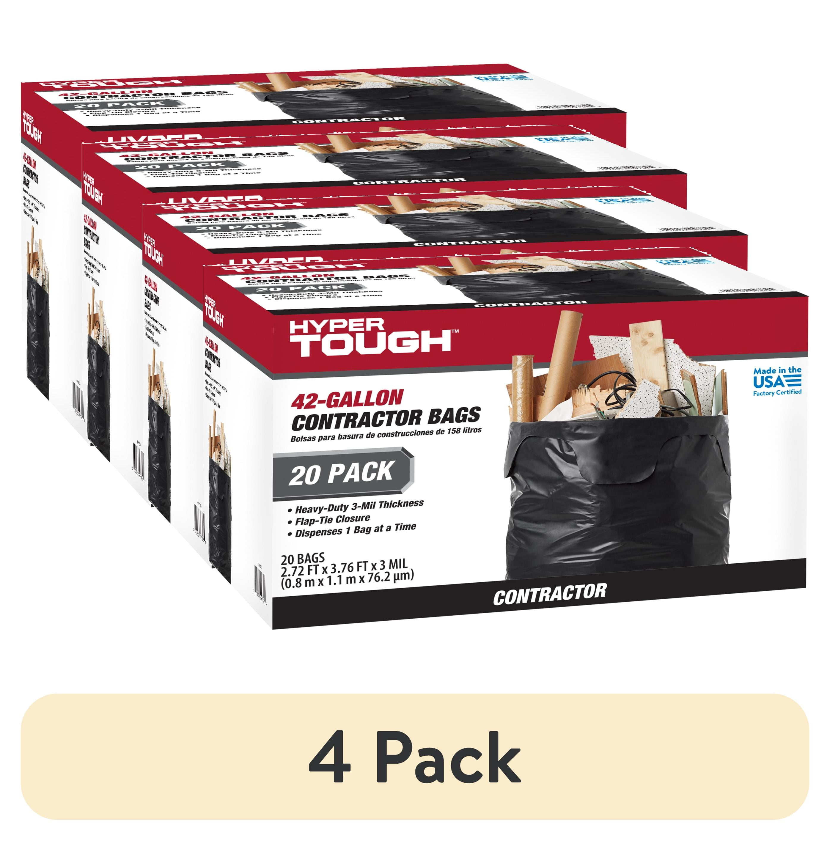 4 pack) Hyper Tough 42-Gallon Flap Tie Contractor Bags, 3 MIL, 20