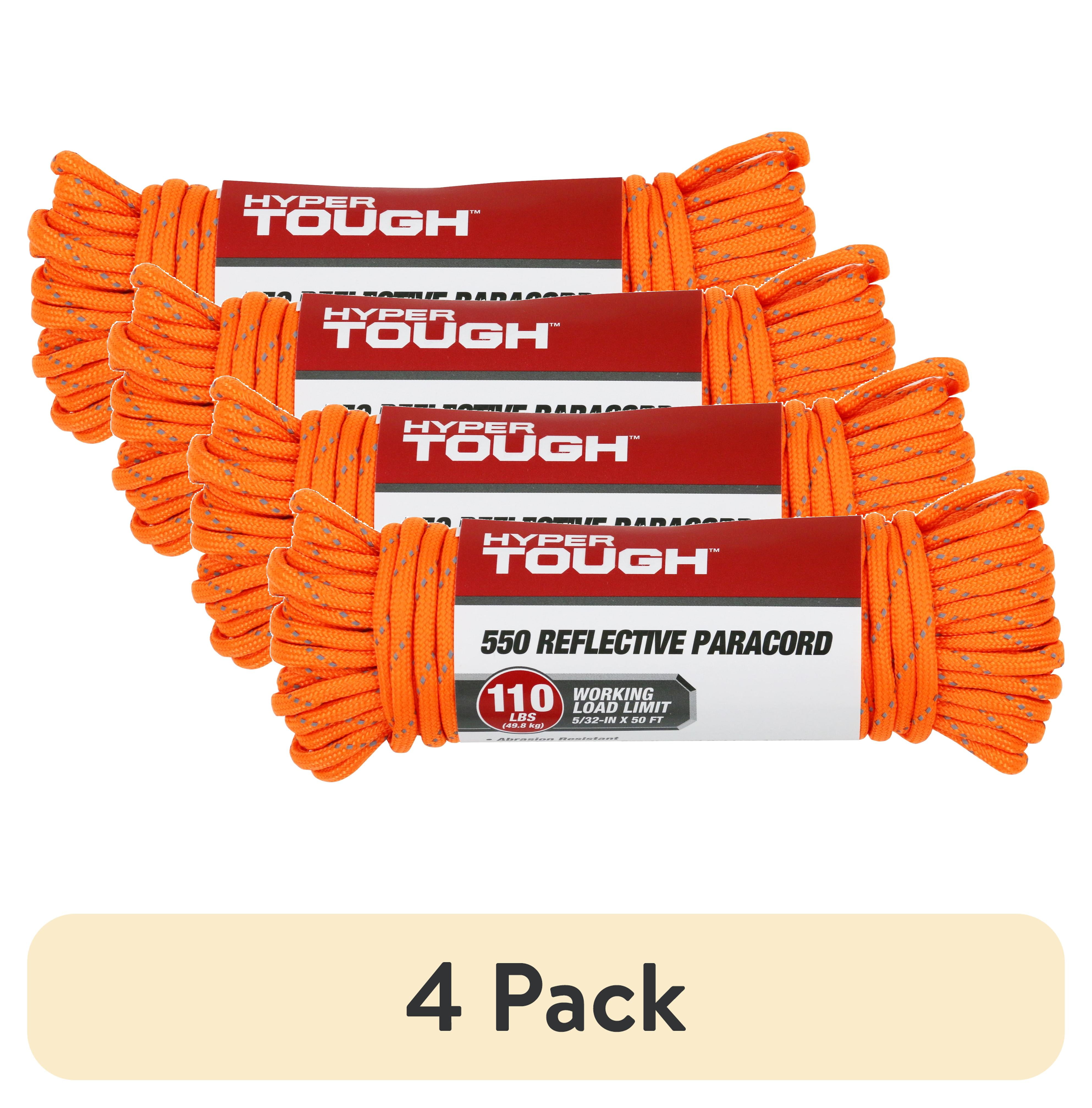 (4 pack) Hyper Tough 5/32 inch x 50 ft, 550 Reflective Paracord, Orange