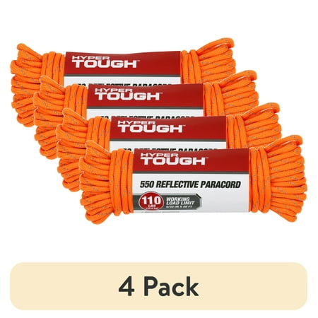 (4 pack) Hyper Tough 5/32 inch x 50 ft, 550 Reflective Paracord, Orange