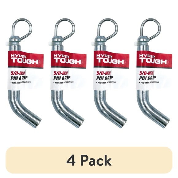 (4 pack) Hyper Tough 5/8 inch Hitch Pin & Clip, Grooved Head, Galvanized, Class III/IV, Fits 2 inch Receiver