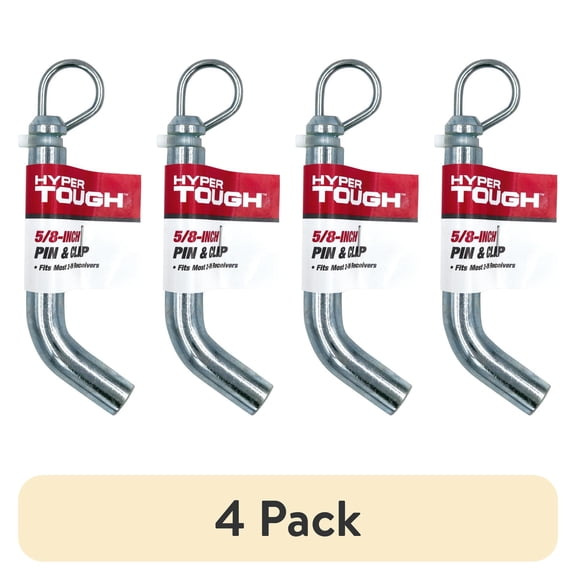 (4 pack) Hyper Tough 5/8 inch Hitch Pin & Clip, Grooved Head, Galvanized, Class III/IV, Fits 2 inch Receiver