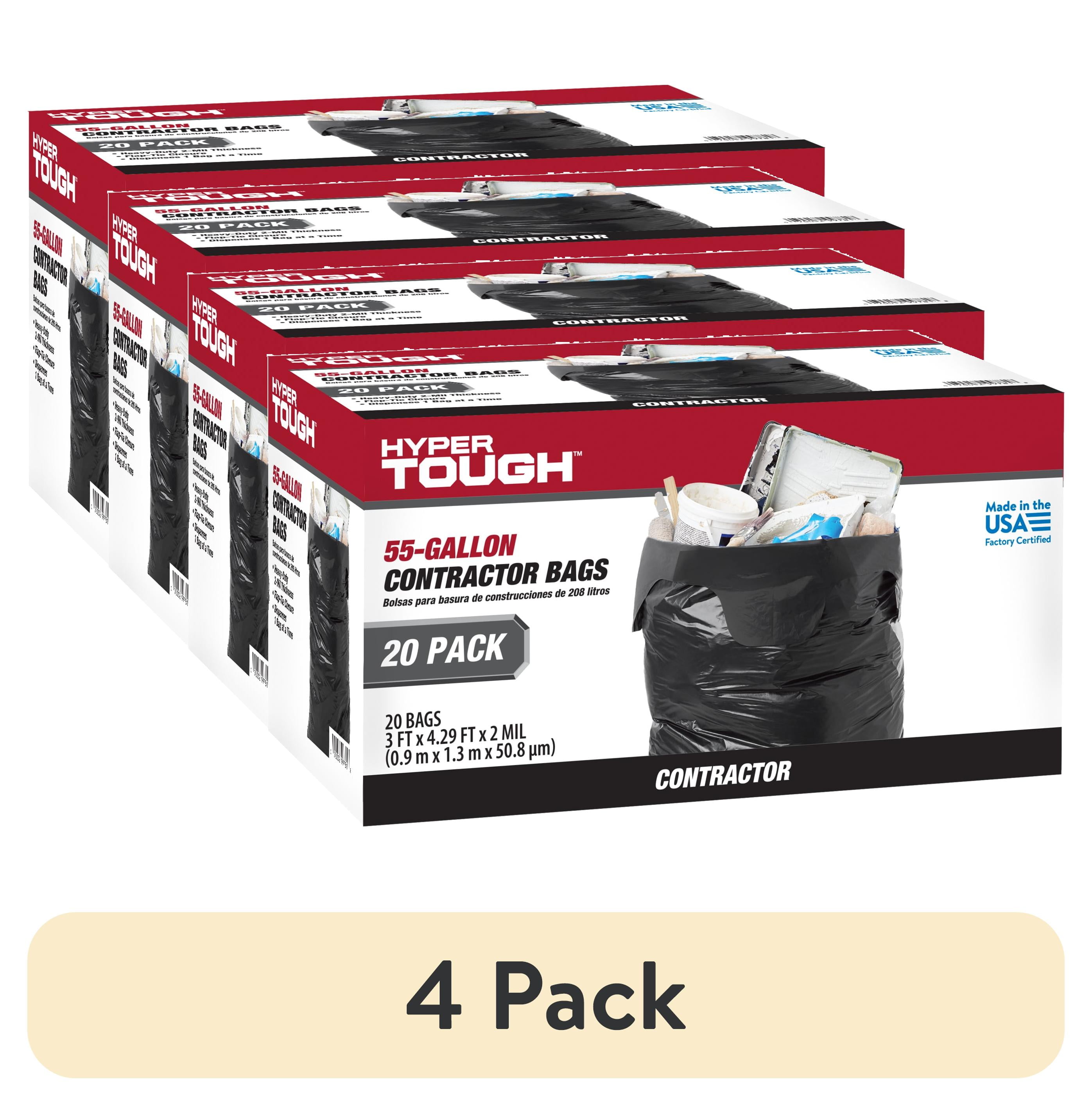 4 pack) Hyper Tough 55-Gallon Flap Tie Contractor Bags, 2 MIL, 20