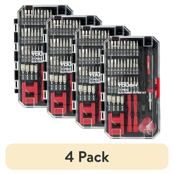 (4 pack) Hyper Tough 77 Piece Precision Tool Kit with Magnetic Screwdriver, Standard Size Bits, and Case, New Condition,