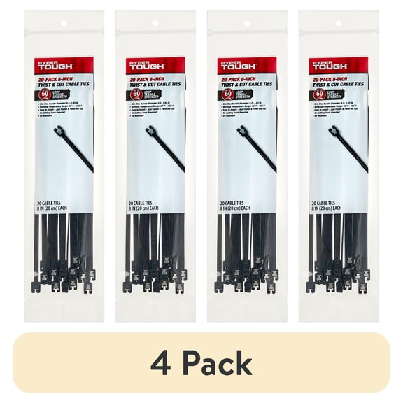 (4 pack) Hyper Tough 8-Inch Twist & Cut Cable Ties, Black, 20 Count