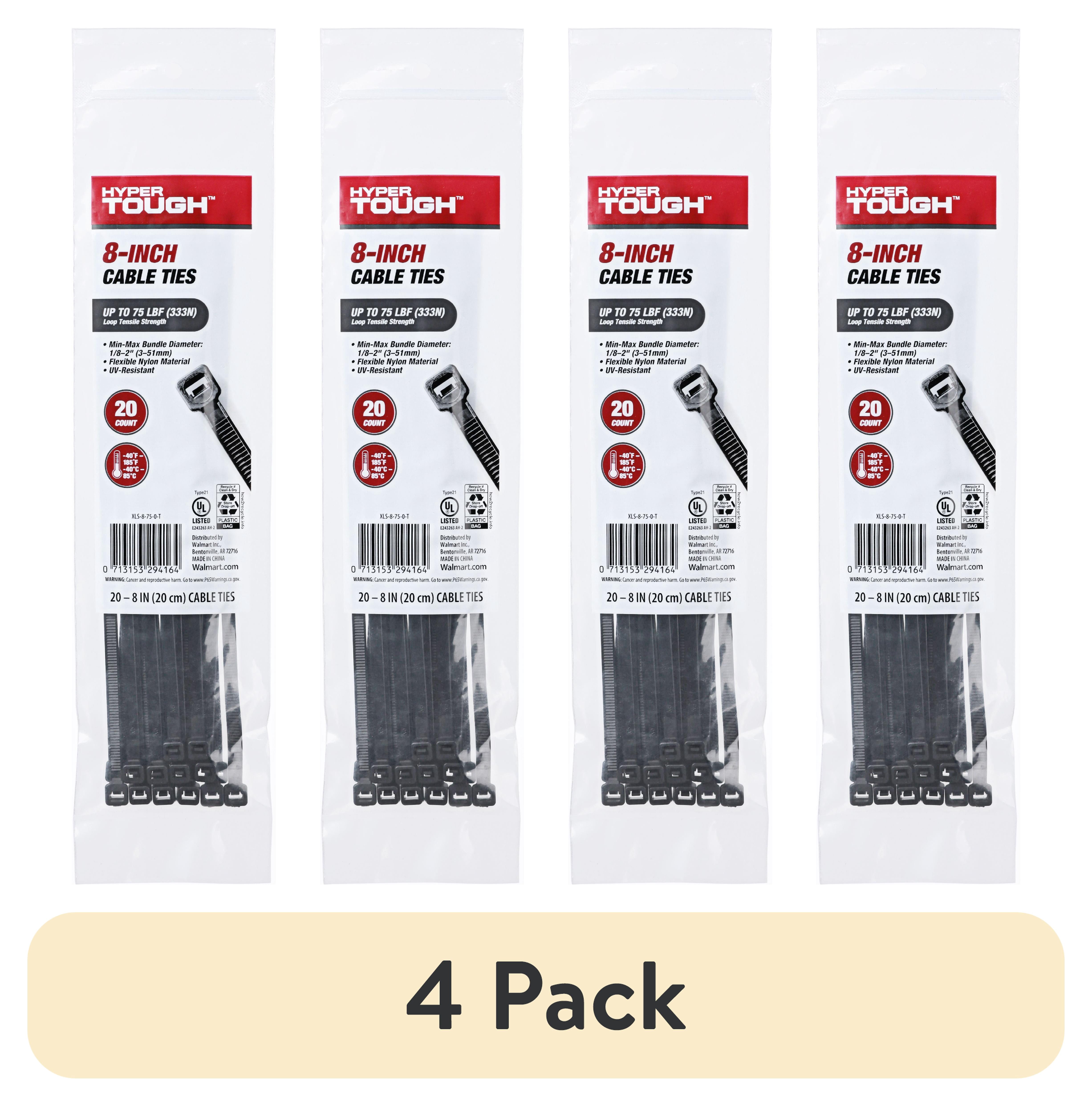 (4 pack) Hyper Tough 8 in Cable Ties, Black, UV Resistant, 20 Pack