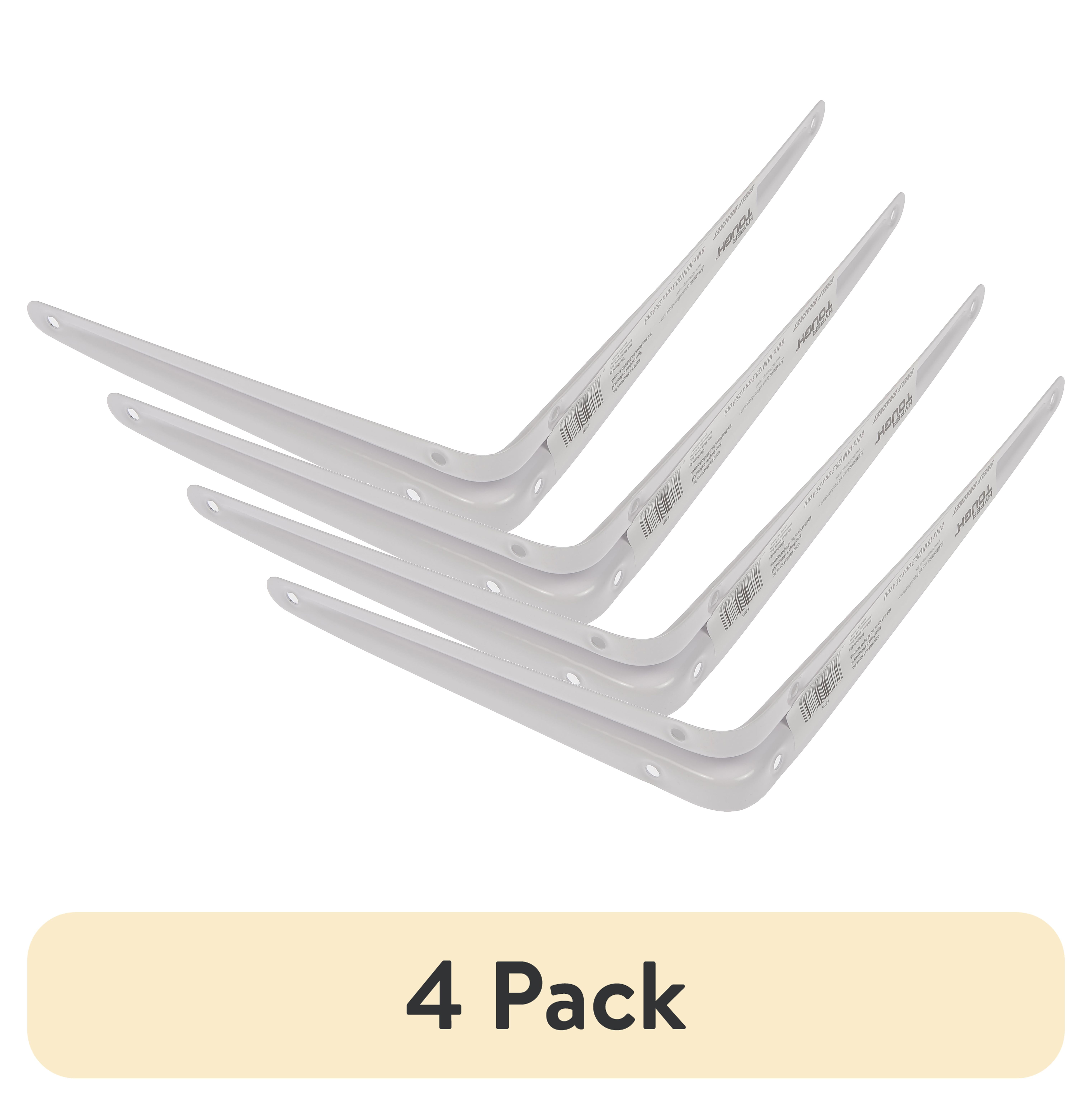 (4 pack) Hyper Tough 8" x 10" Shelf Bracket, White, Pre-Drilled Holes