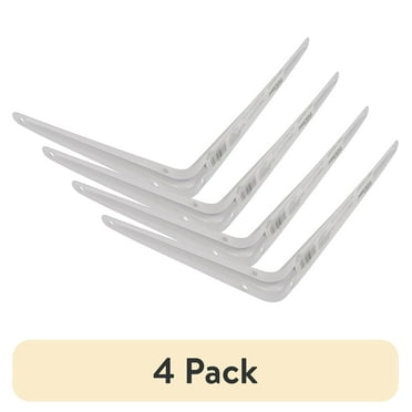 (4 pack) Hyper Tough 8" x 10" Shelf Bracket, White, Pre-Drilled Holes