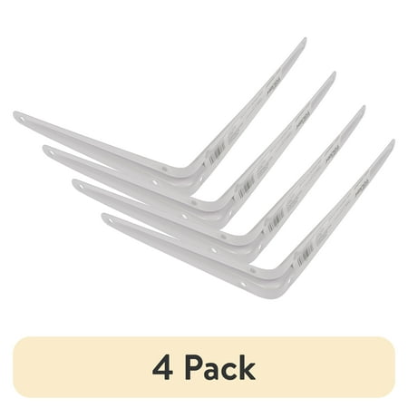(4 pack) Hyper Tough 8" x 10" Shelf Bracket, White, Pre-Drilled Holes