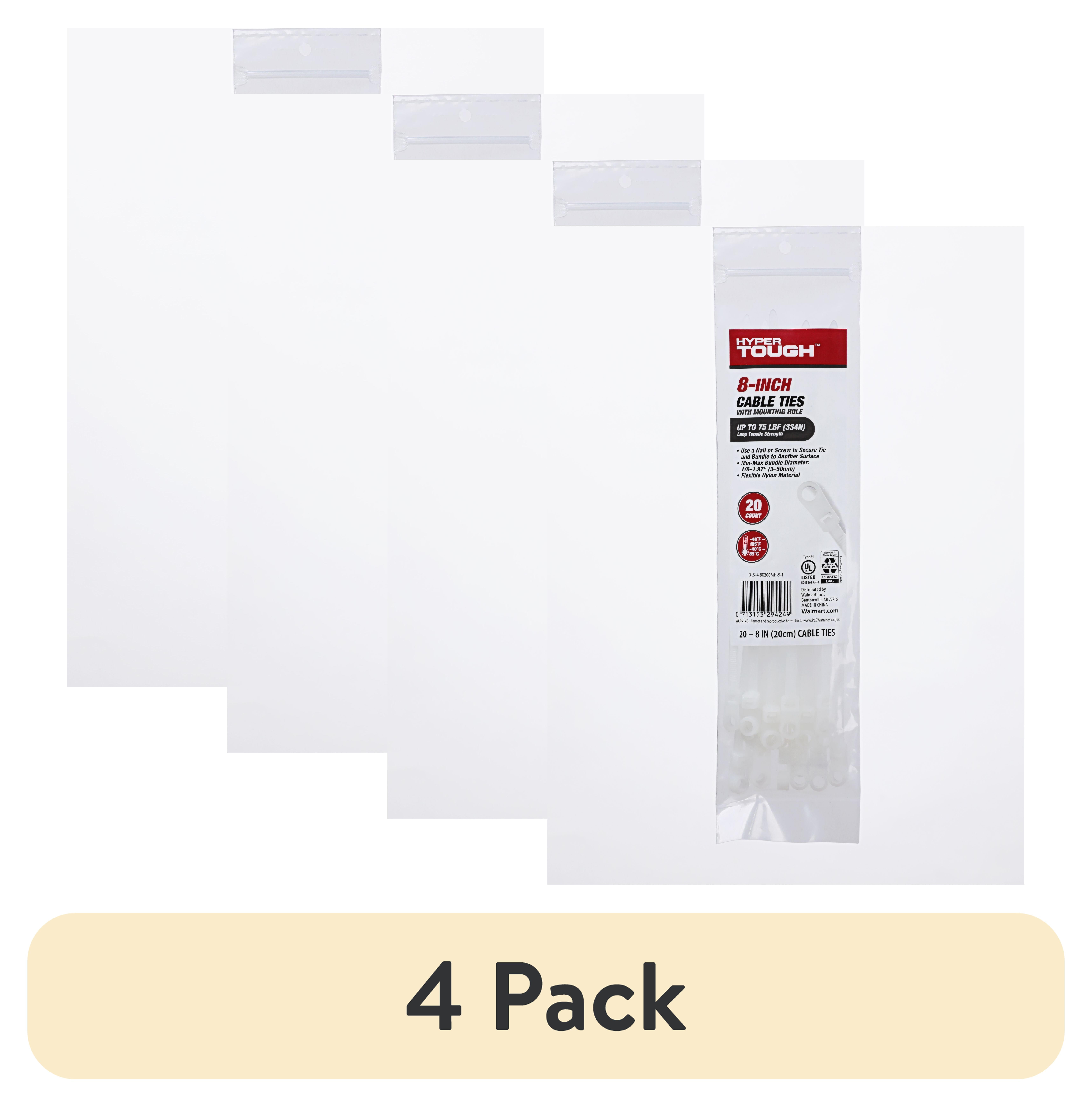 (4 pack) Hyper Tough 8inch Mounting Cable Tie Natural 20Pcs