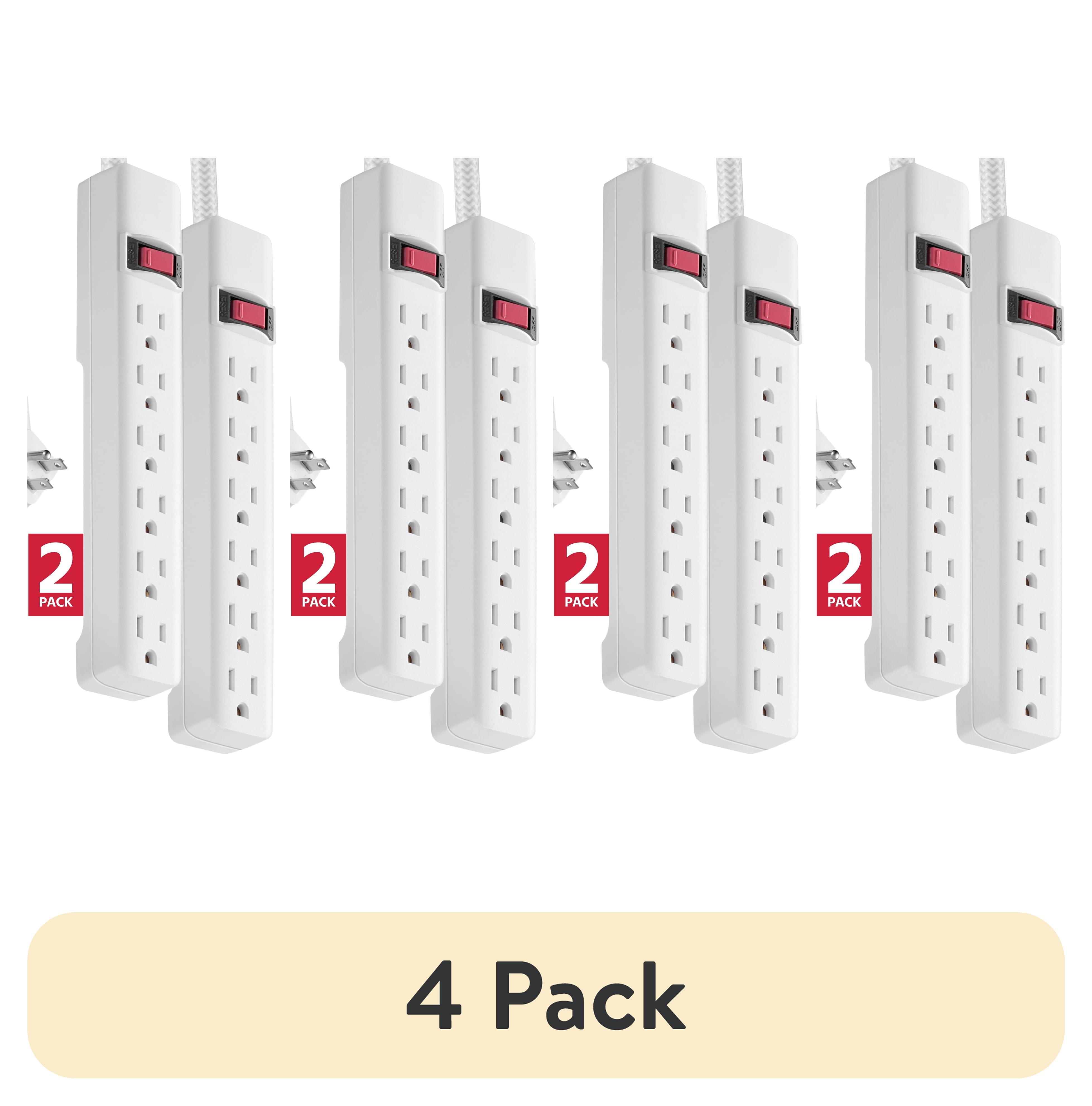 (4 pack) Hyper Tough 6-Outlet Indoor Power Strip, 8 ft Braided Extension Cord, ETL Certified, White, 2-Pack