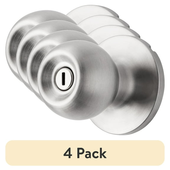 (4 pack) Hyper Tough Interior Locking Ball Privacy Bed and Bath Doorknob Stainless Steel Finish