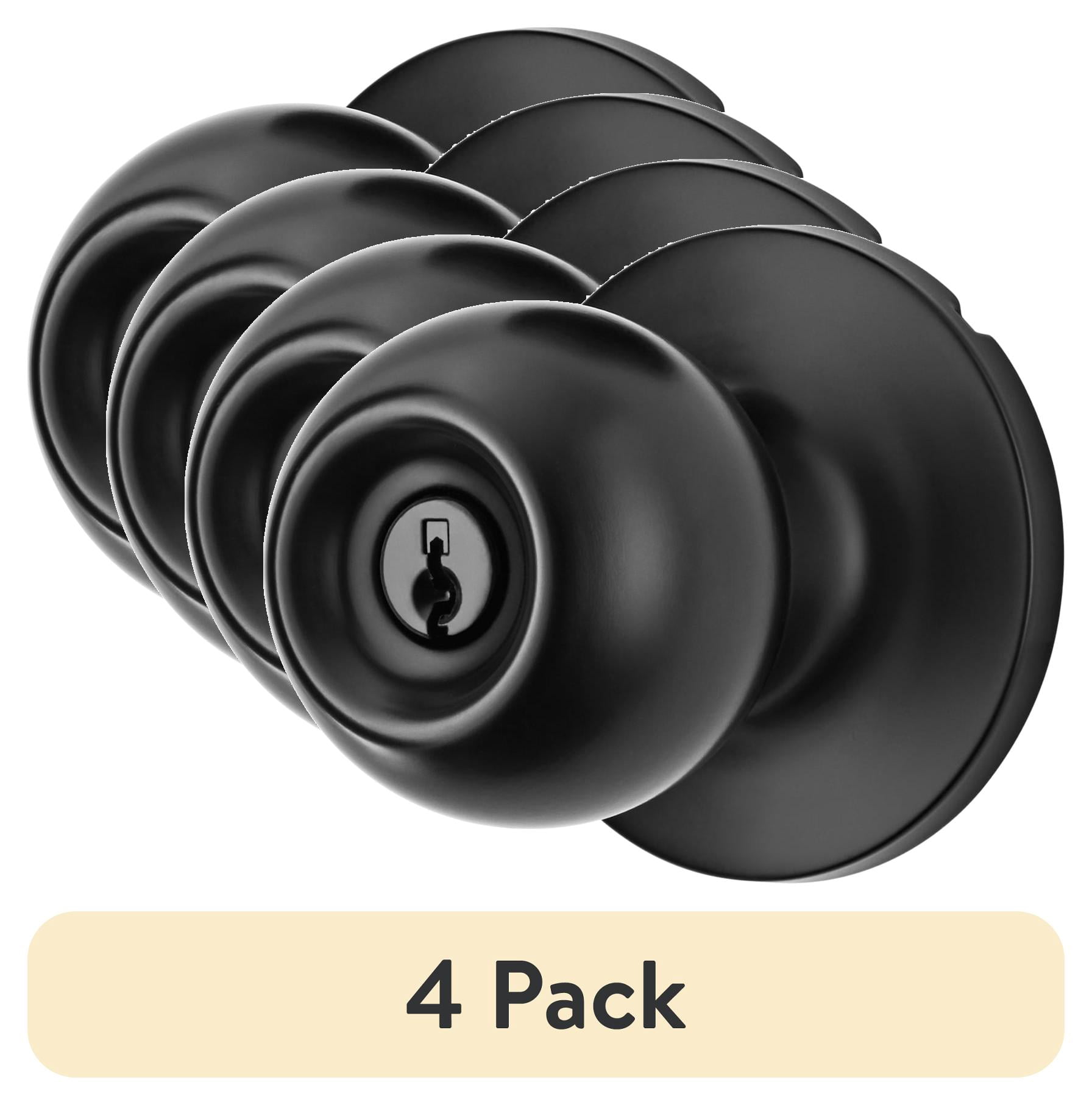 (4 pack) Hyper Tough Keyed Entry Ball Doorknob Lock and Single Cylinder Deadbolt Matte Black Finish Combo Pack