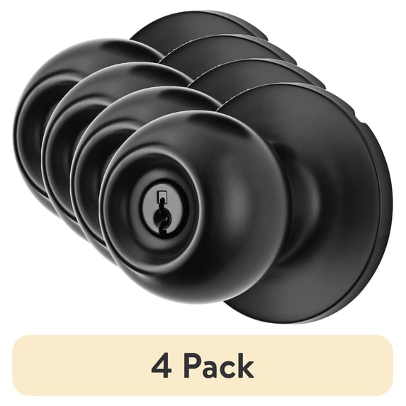 (4 pack) Hyper Tough Keyed Entry Ball Doorknob Lock and Single Cylinder Deadbolt Matte Black Finish Combo Pack