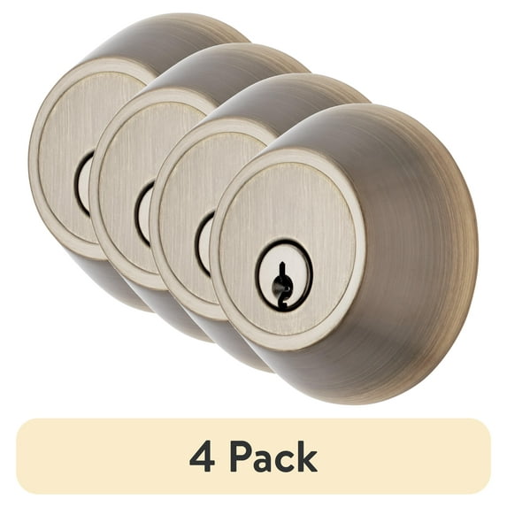 (4 pack) Hyper Tough Keyed Entry Single Cylinder Deadbolt Antique Brass