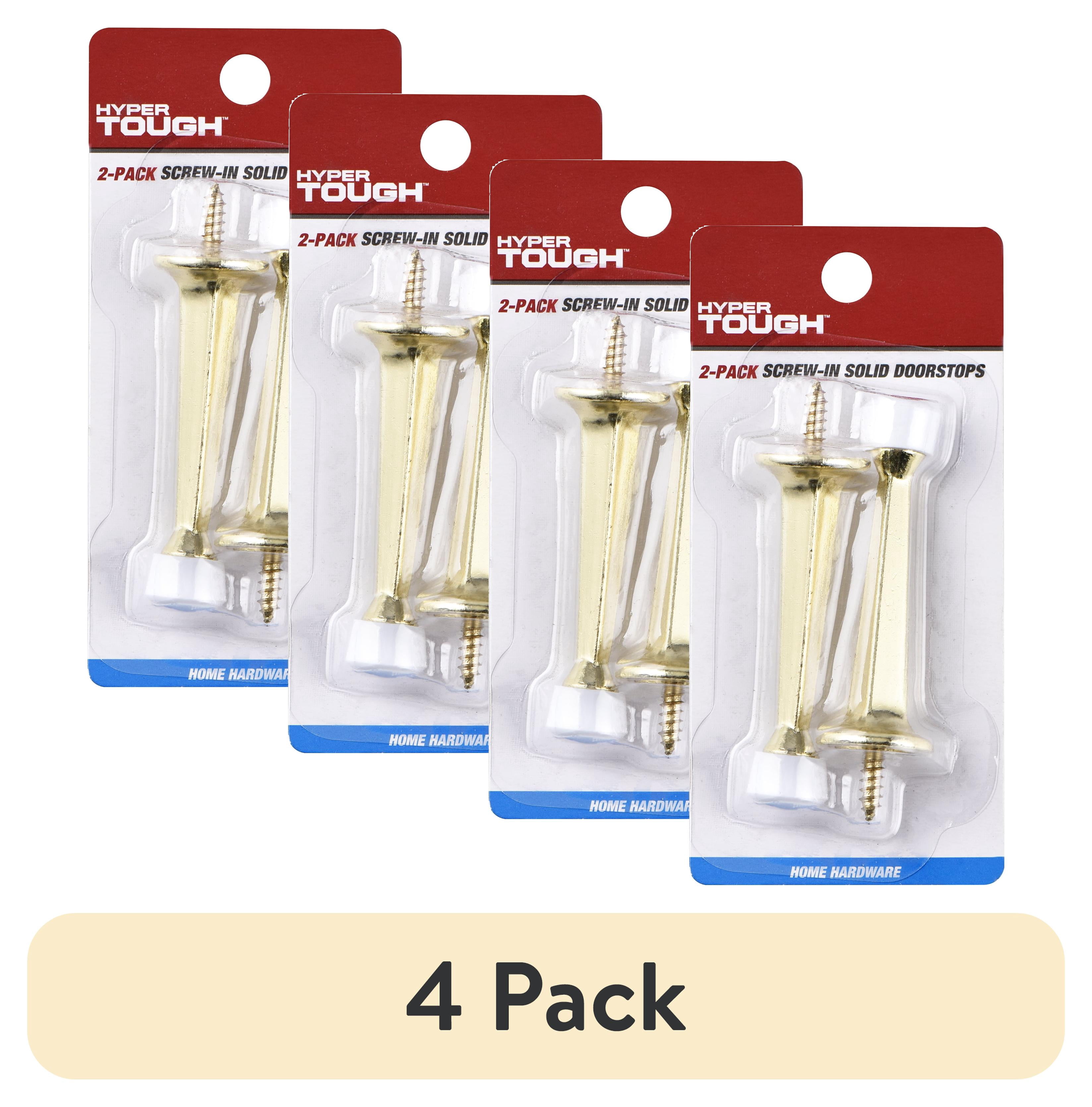 (4 pack) Hyper Tough New Hardware Brass Plated Screw-in Solid Doorstop, Zinc Die Cast, 2 Pack, Assembled Product Depth 5.65, Height 1.1, Width 2.7 inch.