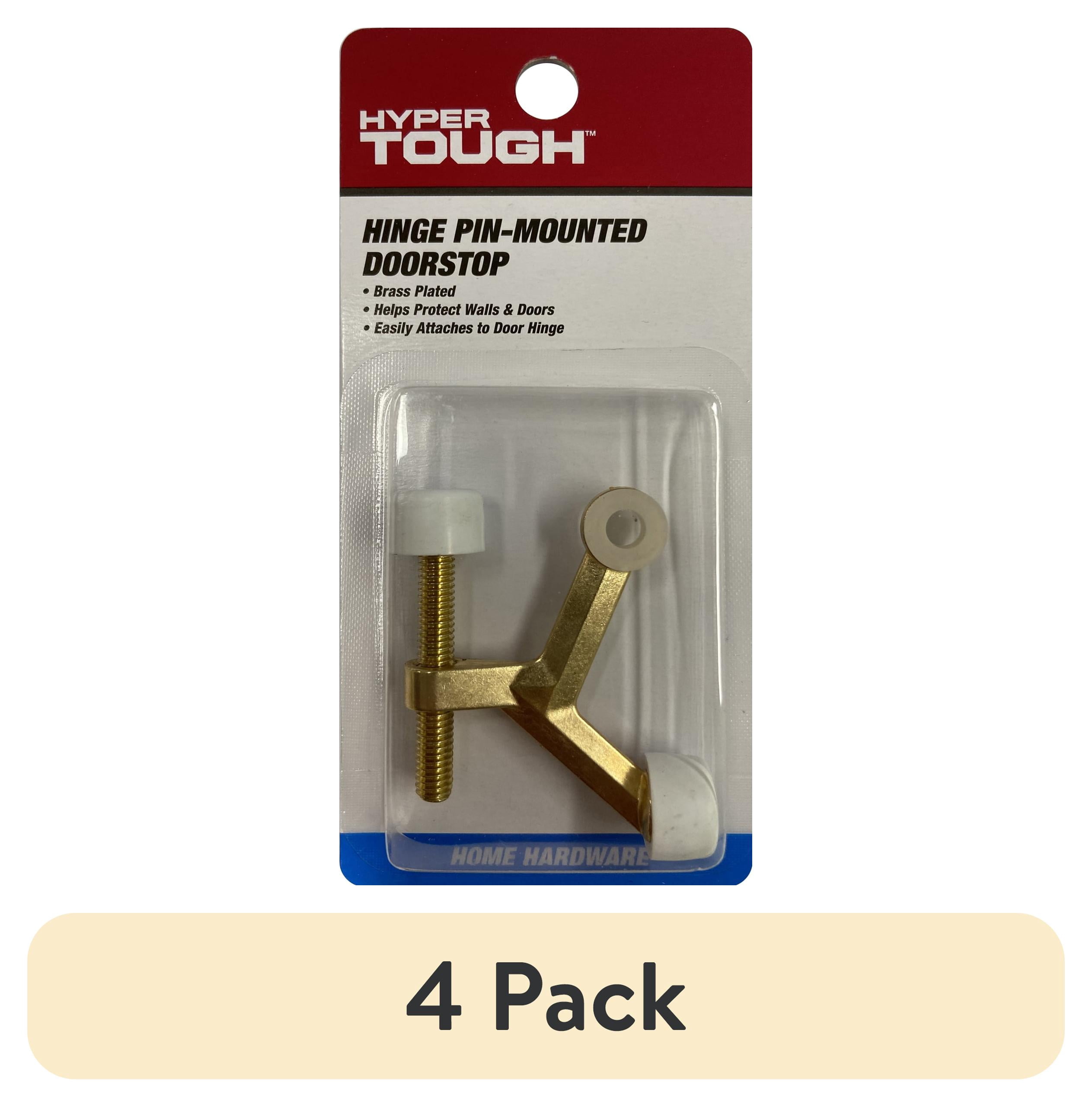 (4 pack) Hyper Tough New Hardware Hinge Pin Mounted Doorstop, Brass Plated,Assembled Product Depth 5.65,Height 0.7,Width 2.7 inch.