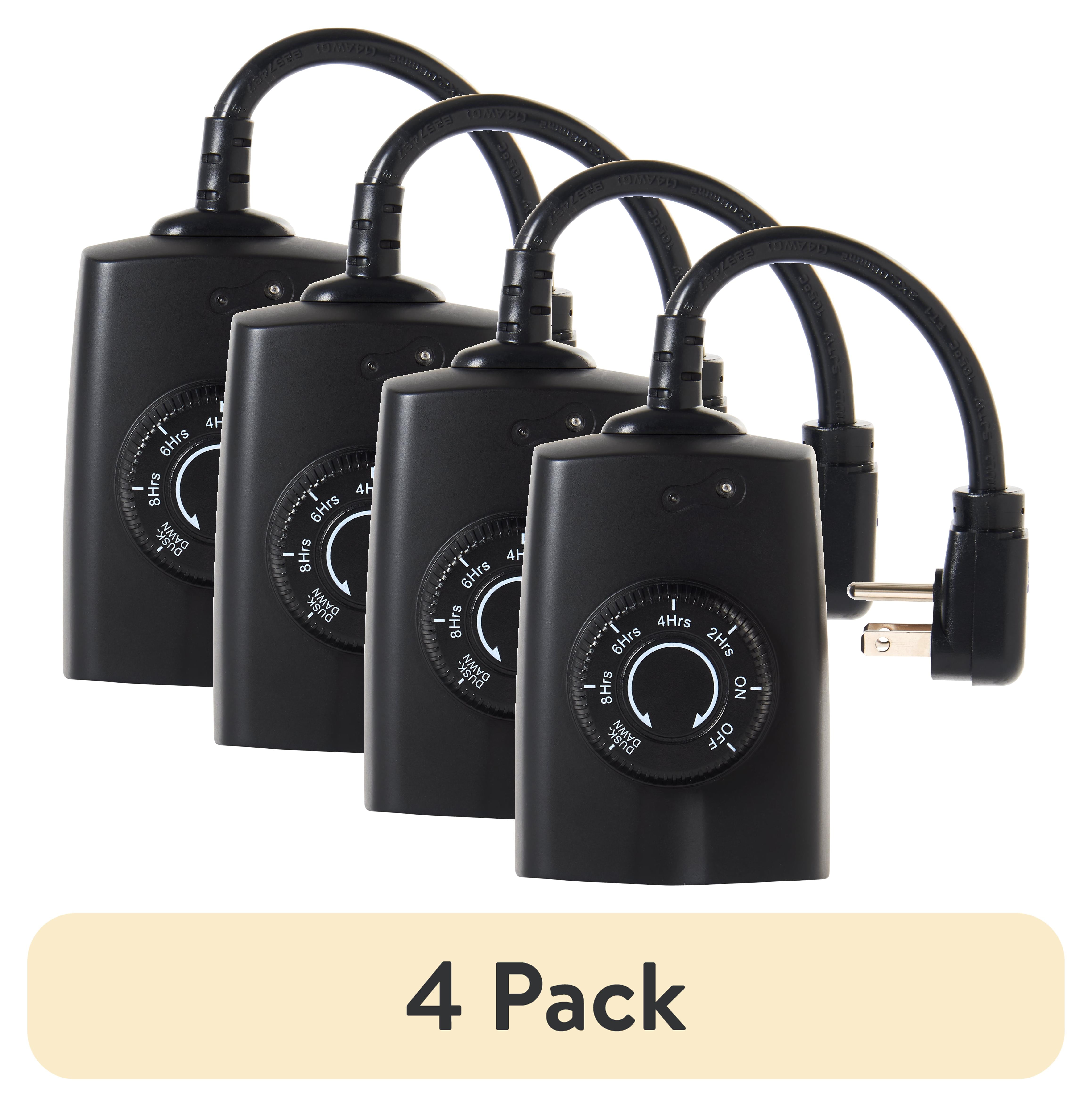 (4 pack) Hyper Tough Outdoor Grounded Dusk-to-Dawn Timer, 2 Heavy-Duty Outlets