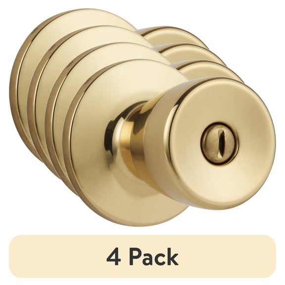 (4 pack) Hyper Tough Interior Privacy Tulip Style Doorknob, Polished Brass Finish