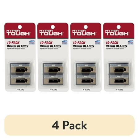(4 pack) Hyper Tough Single Edge Razor Blades, Paper Wrapped in Dispensers, 10 Pack