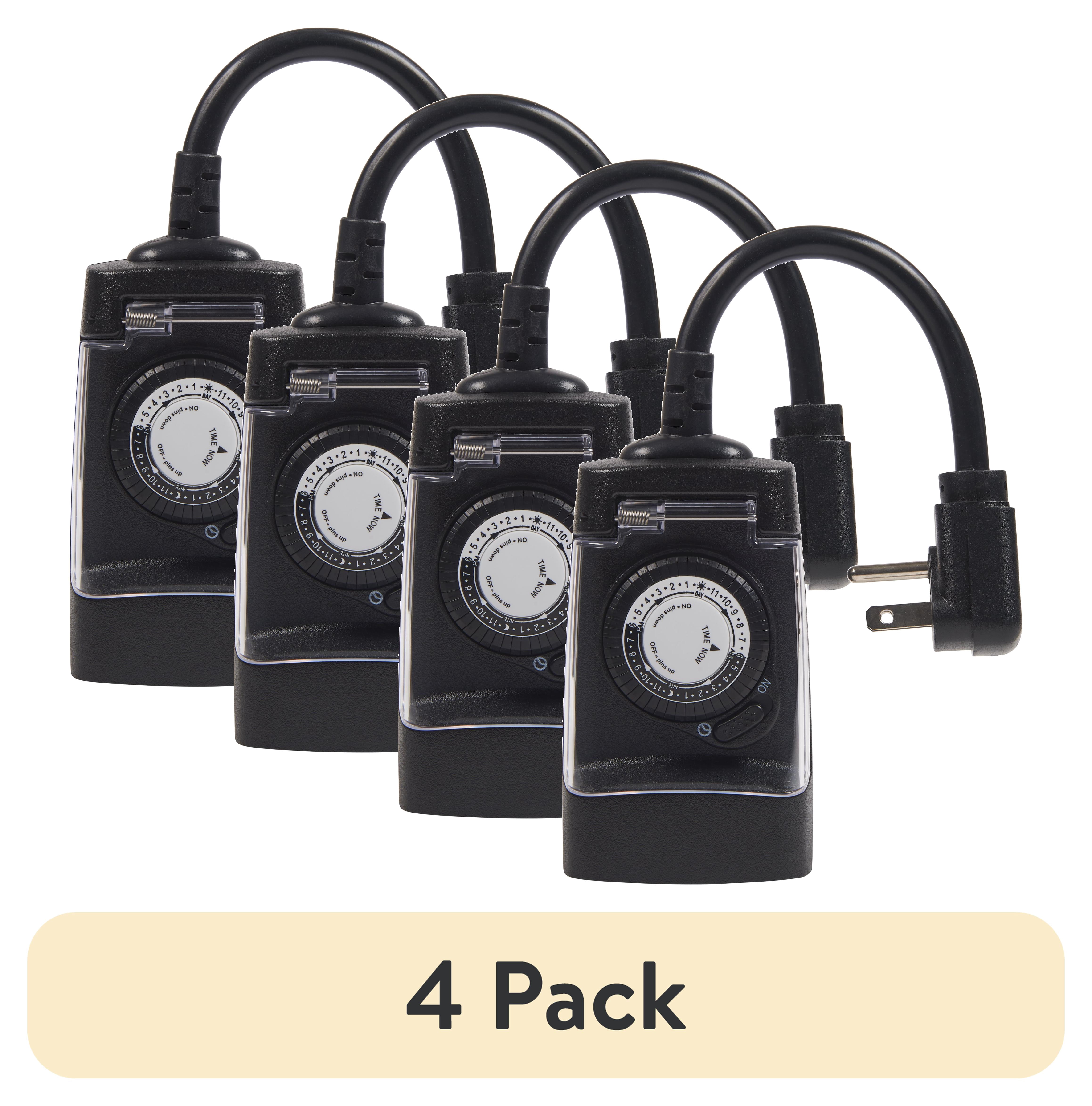 (4 pack) Hyper Tough All-Weather Outdoor Timer with 1 Grounded Outlet, 3-Prong Outlet, 6 inch Cord, 15 Amps