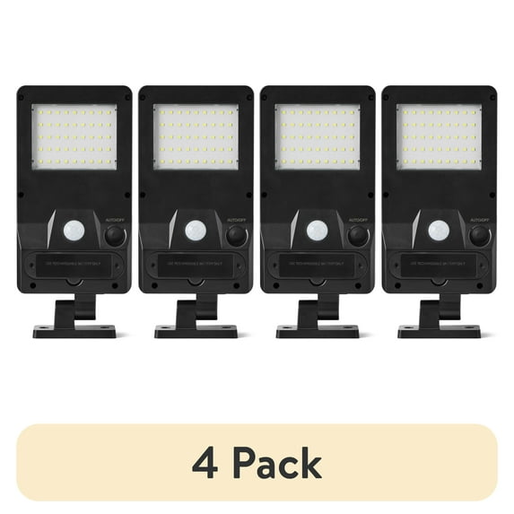 (4 pack) Hyper Tough Solar Motion Street/Area Light, Dusk to Dawn Wall Mount, 120° degree, 800 Lumens, Black