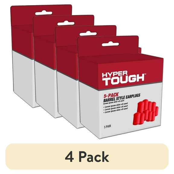 (4 pack) Hyper Tough barrel shaped earplugs 5pk single use