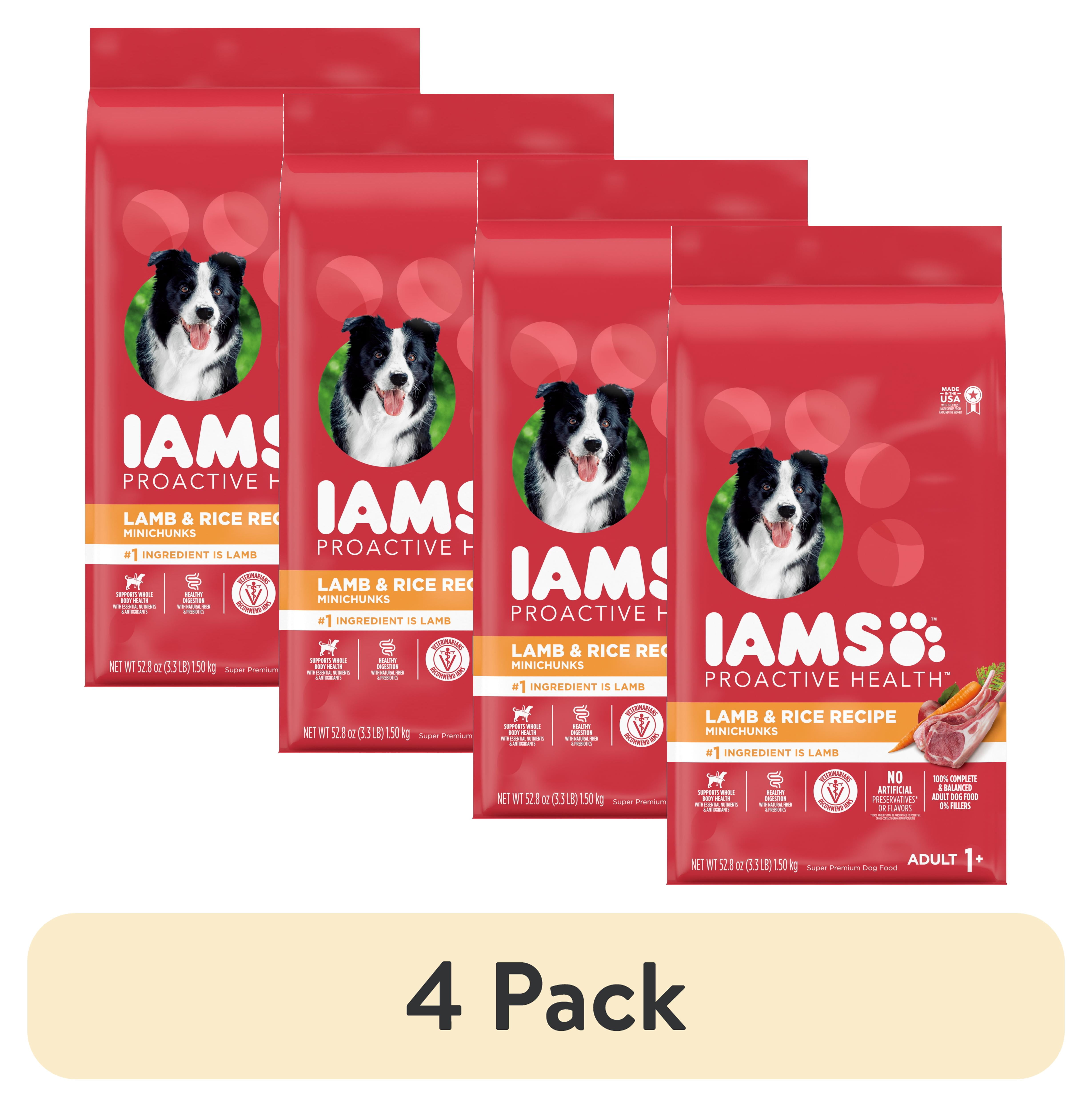 (4 pack) IAMS Proactive Health Minichunks Adult Dry Dog Food, Lamb & Rice Recipe, 3.3 lb Bag