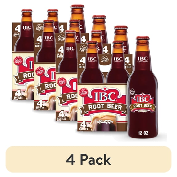 (4 pack) IBC Root Beer Made with Sugar Glass Bottles, 12 Fl Oz, 4 Count