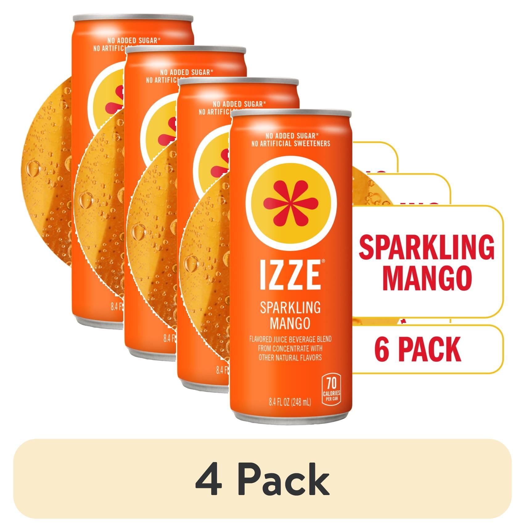 (4 pack) IZZE Sparkling Juice Beverage Blend, Mango, No Sugar Added, 8.4 FL OZ, 6 Cans