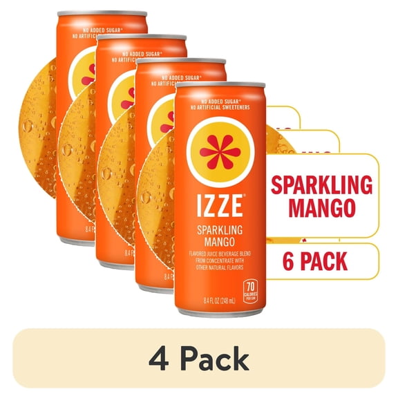 (4 pack) IZZE Sparkling Juice Beverage Blend, Mango, No Sugar Added, 8.4 FL OZ, 6 Cans