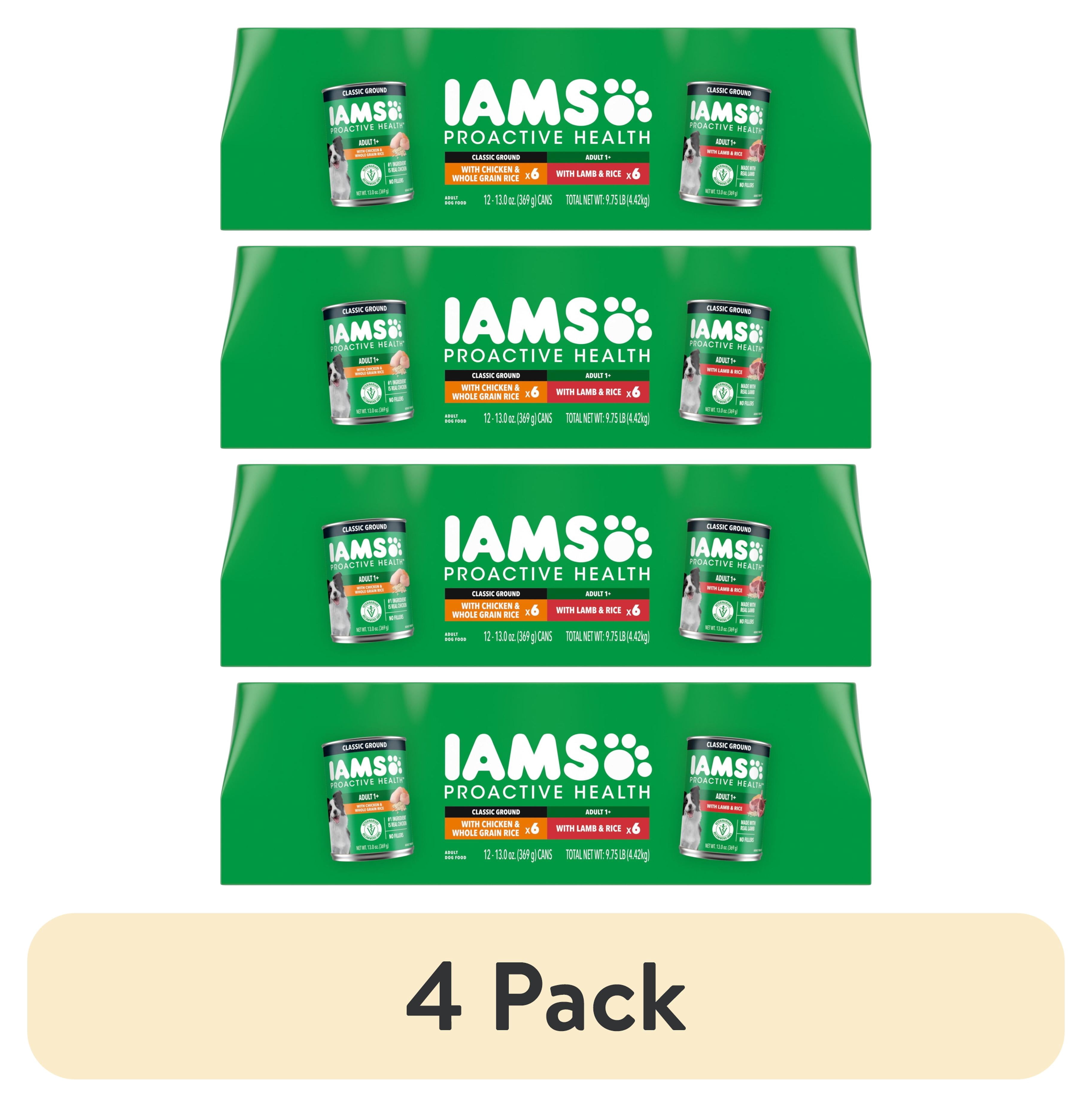 (4 pack) Iams Proactive Health Adult Wet Dog Food, Classic Ground Chicken or Lamb, 13 oz Cans, 12 Pack Variety
