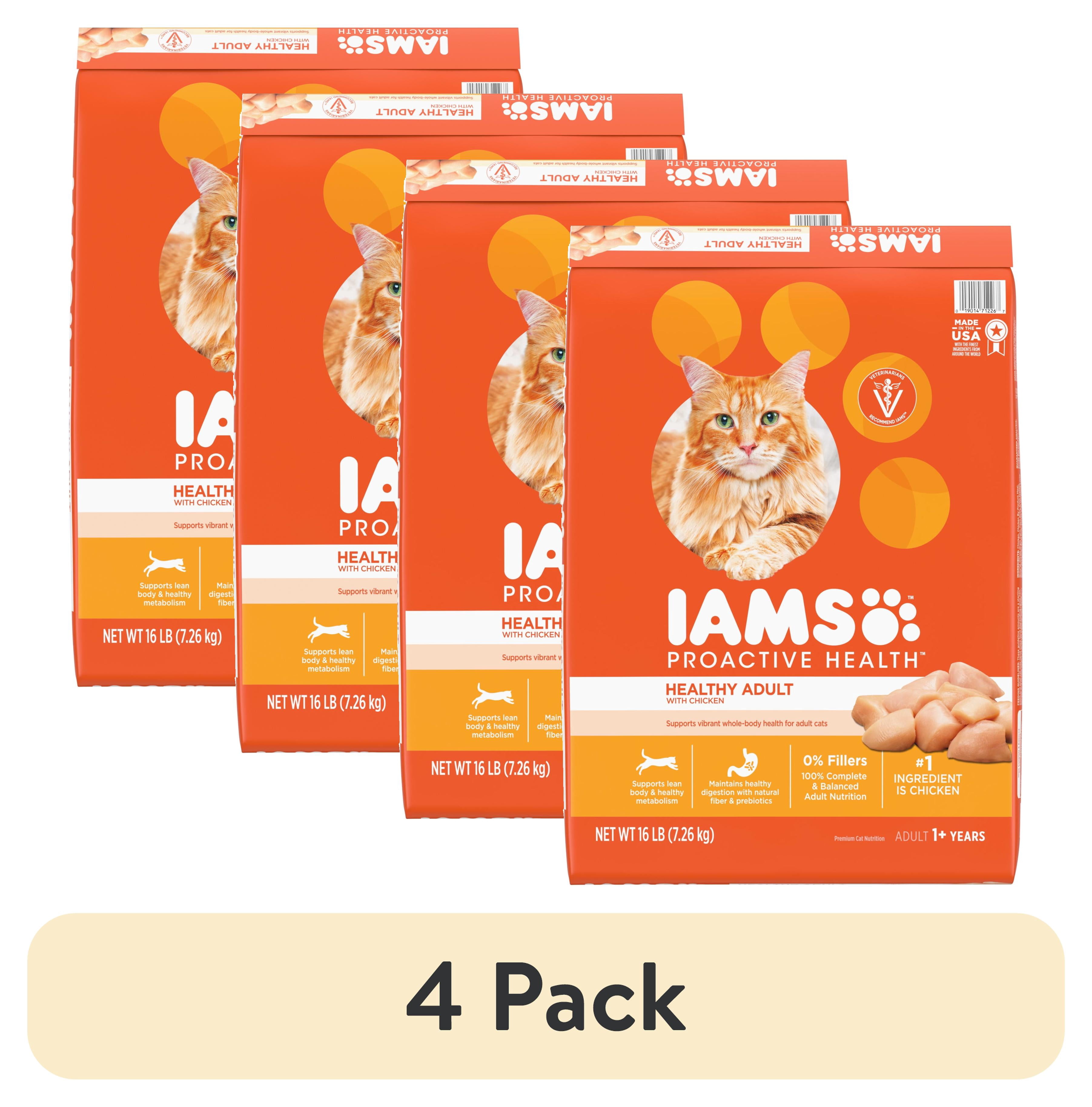 (4 pack) Iams Proactive Health Chicken Flavor Dry Cat Food, 16 Lb Bag