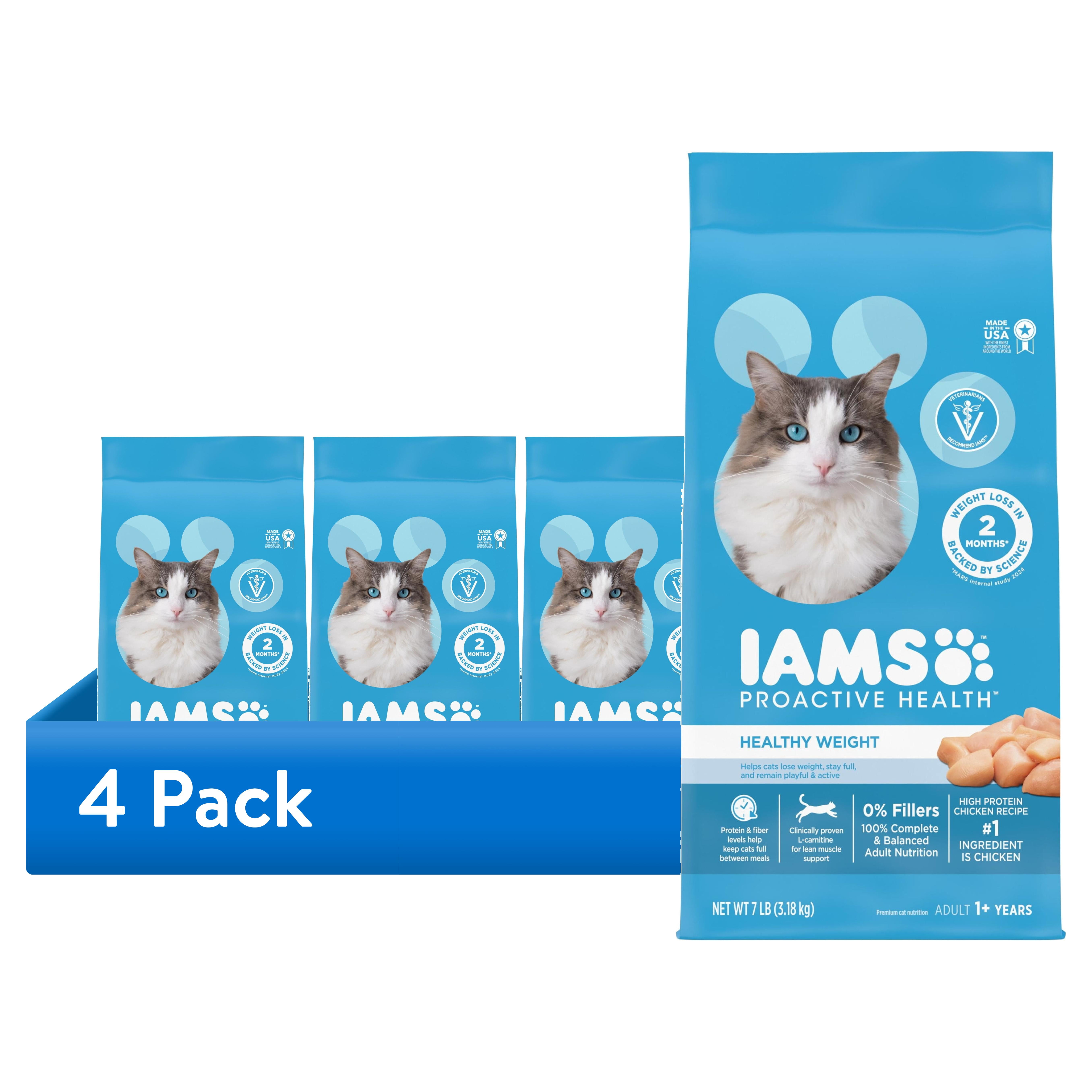 (4 pack) Iams Proactive Health Healthy Weight Chicken Flavor Dry Cat Food, 7 lb Bag